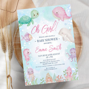 Pink Whale Under the Sea Girl Baby Shower Invitation