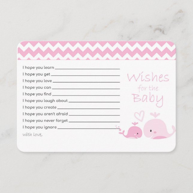 Pink whale Wishes for the baby card (Front)