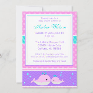 Pink Whales Baby Shower Invitation