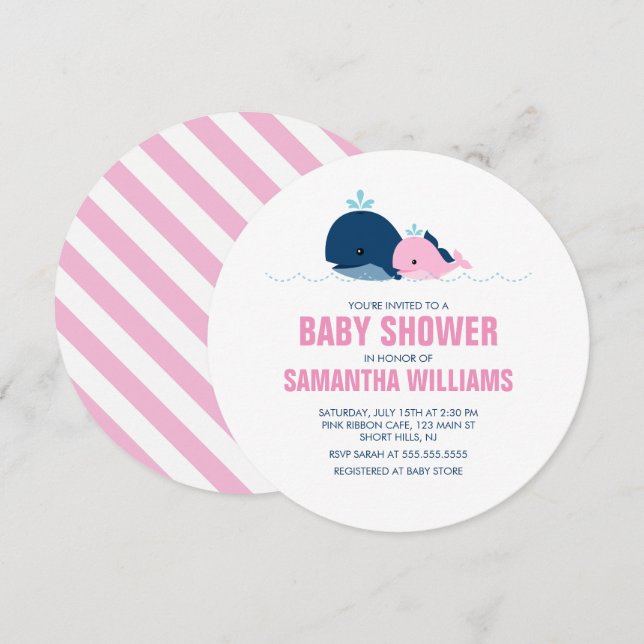 Pink Whales Girl Baby Shower Invitation (Front/Back)