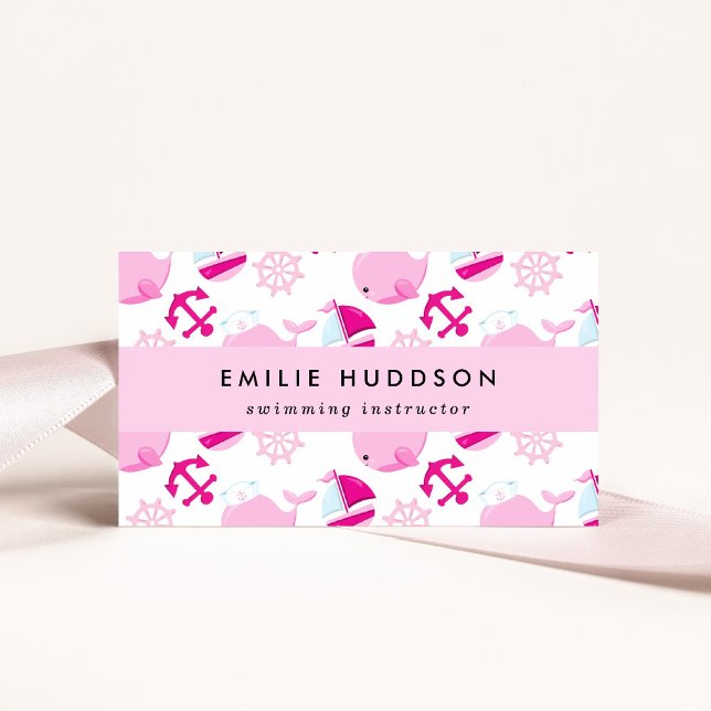 Pink Whales, Swim Instructor, Swimming Coach Business Card (Creator Uploaded)