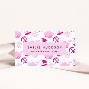 Pink Whales, Swim Instructor, Swimming Coach Business Card