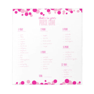 Pink What's in Your Purse Bridal Game Notepad