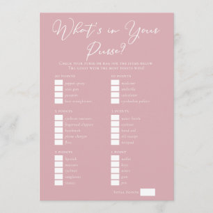 Pink What's in Your Purse Bridal Shower Game Card