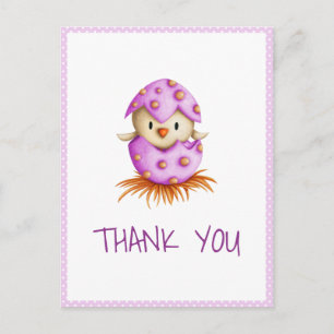 Pink Whimsical Baby Bird Hatching Thank You Postcard