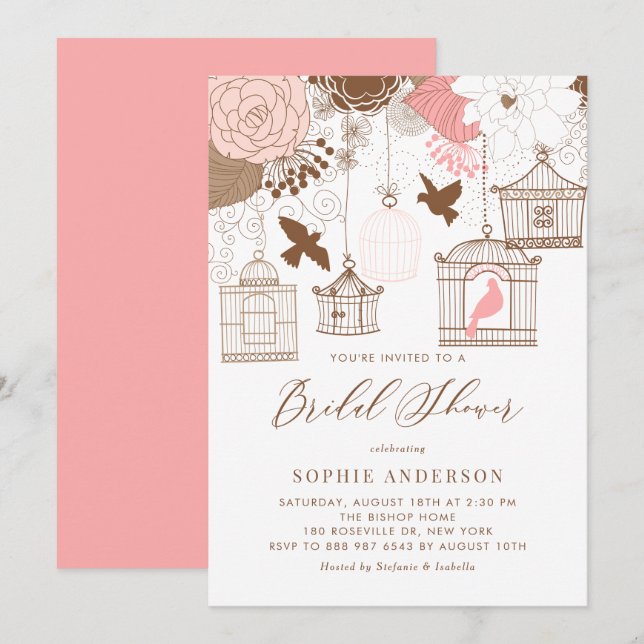 Pink Whimsical Birdcages Bridal Shower Invitation (Front/Back)
