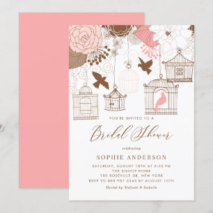 Pink Whimsical Birdcages Bridal Shower Invitation