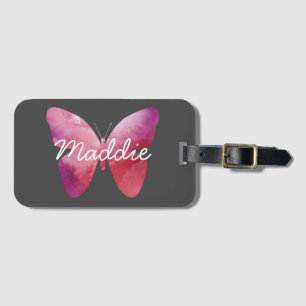 Pink whimsical butterfly luggage tag