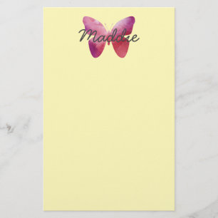 Pink whimsical butterfly stationery