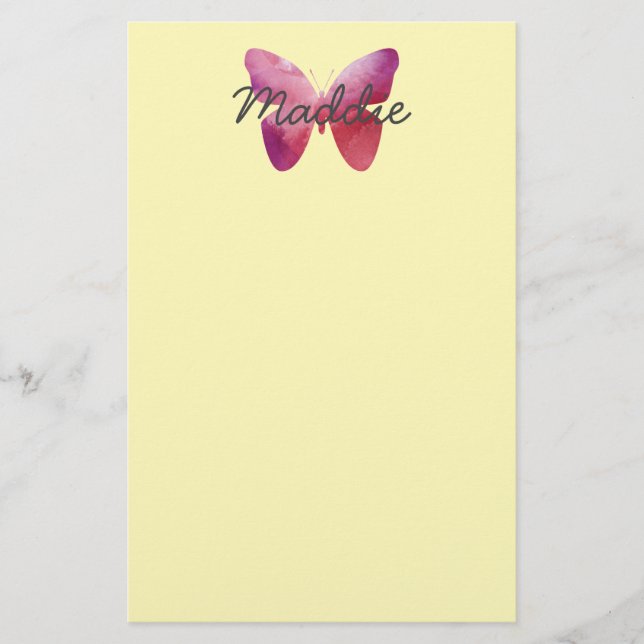 Pink whimsical butterfly stationery (Front)