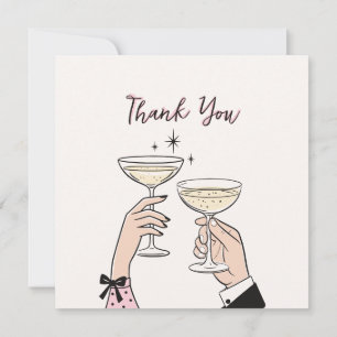 Pink Whimsical Champagne Toast, Thank You Card