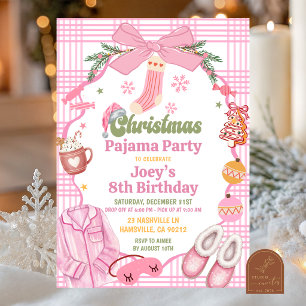 Pink Whimsical Christmas Pajama Party Birthday Invitation