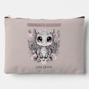 Pink Whimsical "Create Magic" Little Dragon Accessory Pouch