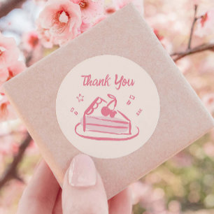 Pink Whimsical Doodle Hand Drawn Cake Thank You Classic Round Sticker