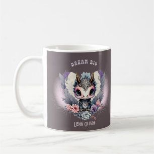 Pink Whimsical "Dream Big" Little Dragon  Coffee Mug