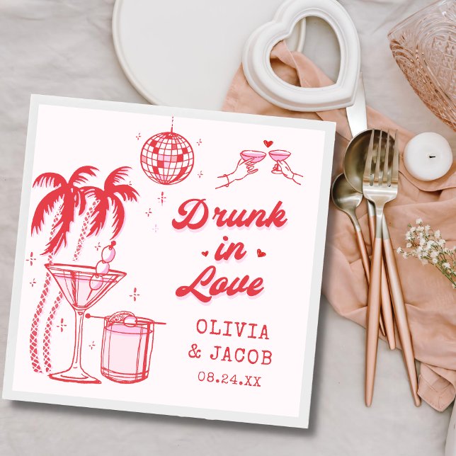 Pink Whimsical Drunk In Love Cocktail Wedding Napkin (Creator Uploaded)