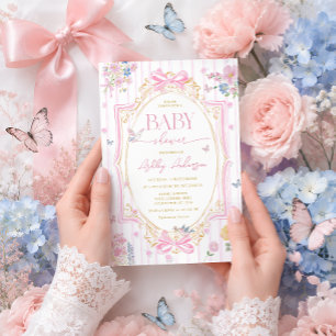 Pink Whimsical Floral Girl Baby Shower Invitation