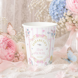 Pink Whimsical Floral Girl Baby Shower Paper Cups