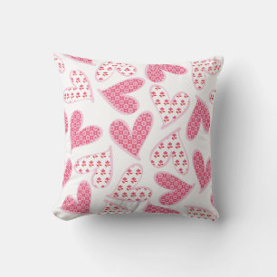 Pink Whimsical Floral Hearts Pattern Cushion