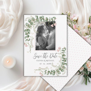 Pink Whimsical Floral Photo Vintage Save The Date