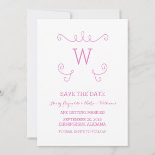 Pink Whimsical Flourish Save the Date Invite