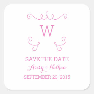 Pink Whimsical Flourish Save the Date Stickers