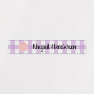 Pink Whimsical Flowers Purple Plaid Name Labels