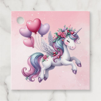 Pink whimsical flying unicorn favour tags