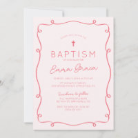 Pink Whimsical Hand Drawn Baptism Invitation
