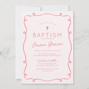 Pink Whimsical Hand Drawn Baptism Invitation