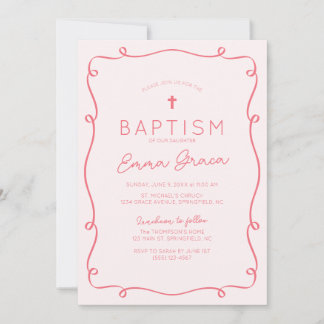 Pink Whimsical Hand Drawn Baptism Invitation