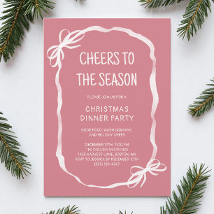 Pink Whimsical Hand Drawn Christmas Dinner Party Invitation