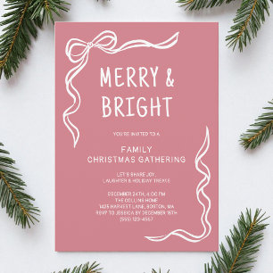 Pink Whimsical Hand Drawn Family Christmas Party Invitation