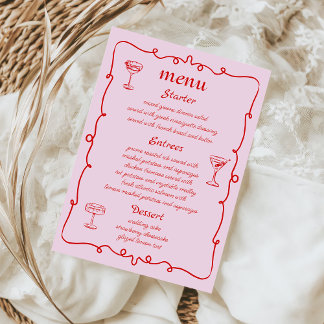 Pink Whimsical Hand Drawn French Wedding Menu