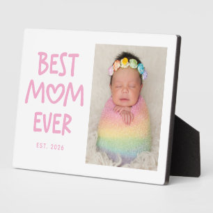 Pink Whimsical Heart Best Mom Ever Photo Plaque
