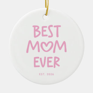 Pink Whimsical Heart Best Mum Ever Ceramic Tree Decoration