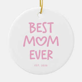Pink Whimsical Heart Best Mum Ever Ceramic Tree Decoration