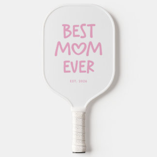 Pink Whimsical Heart Best Mum Ever Pickleball Paddle