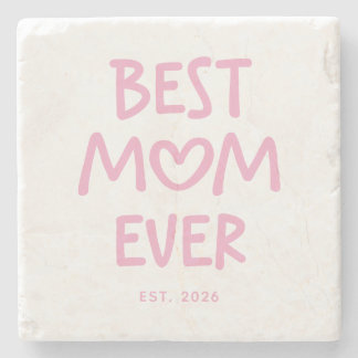 Pink Whimsical Heart Best Mum Ever Stone Coaster