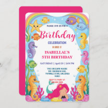 Pink whimsical mermaid rainbow birthday party