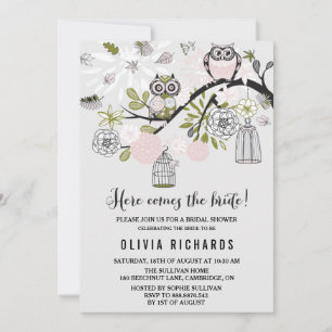 Pink Whimsical Owls Bridal Shower Invitation