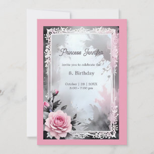 pink whimsical princess fairytale rose birthday  invitation