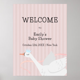 Pink Whimsical Princess Swan Baby Shower Welcome Poster