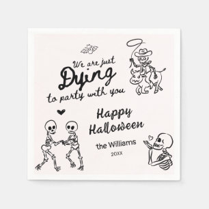 Pink Whimsical Quirky Hand Drawn Doodles Halloween Napkin