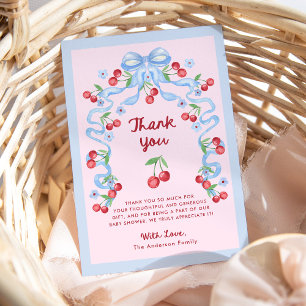 Pink Whimsical Retro Cherries Baby Shower Thank You Card