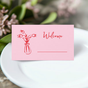Pink Whimsical Scribble Doodle Bridal Shower Place Card