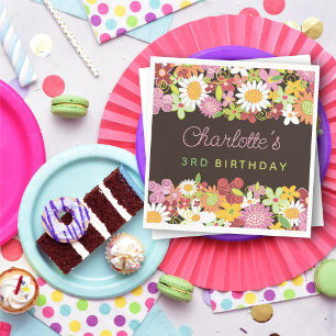 Pink Whimsical Spring Flowers Garden Girl Birthday Napkin