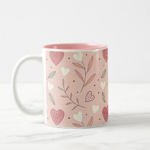 Pink Whimsical Valentines Day Pattern Two-Tone Coffee Mug