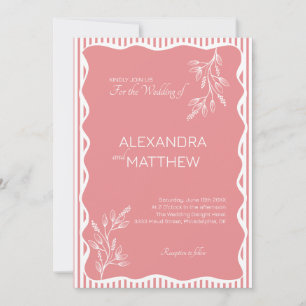 Pink Whimsical Wavy Border Wedding Invitation