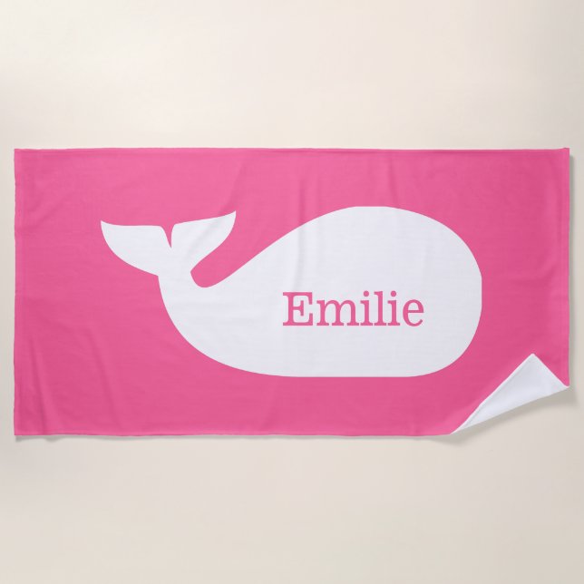 Pink Whimsical Whale Personalised Children's Beach Towel (Front)